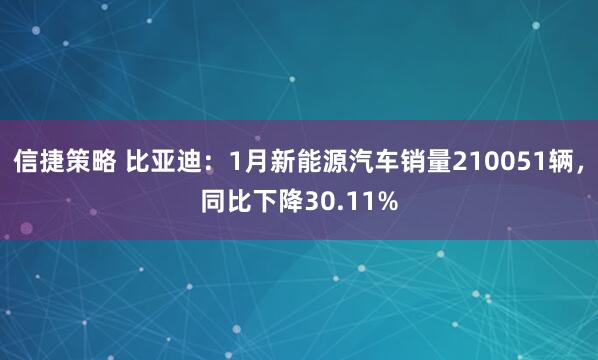 信捷策略 比亚迪：1月新能源汽车销量210051辆，同比下降30.11%