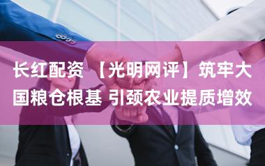 长红配资 【光明网评】筑牢大国粮仓根基 引颈农业提质增效