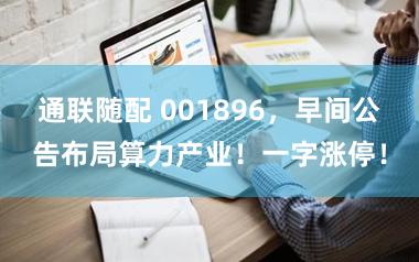 通联随配 001896，早间公告布局算力产业！一字涨停！