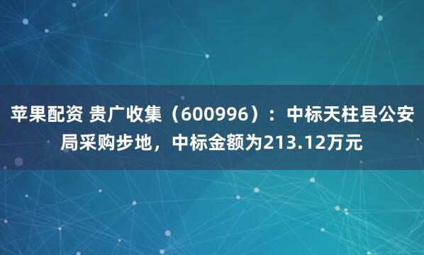 苹果配资 贵广收集（600996）：中标天柱县公安局采购步地，中标金额为213.12万元